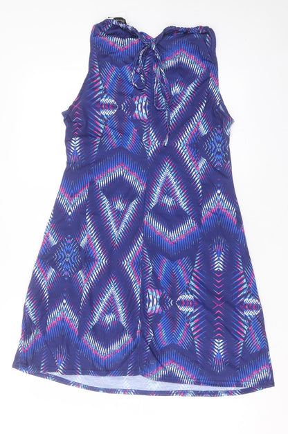 Kaliedoscope Womens Purple Geometric Polyester A-Line Size 14 Halter Tie