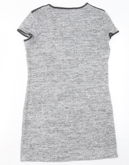 Miss Selfridge Womens Grey Polyester Sheath Size 10 V-Neck Pullover
