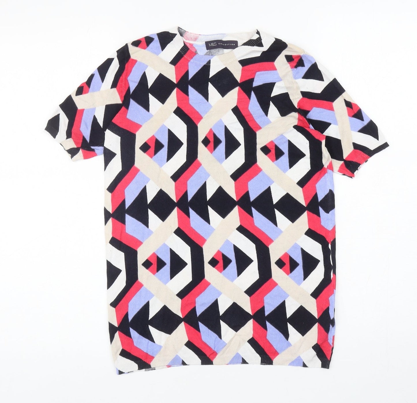 Marks and Spencer Womens Multicoloured Round Neck Geometric Viscose Pullover Jumper Size 10
