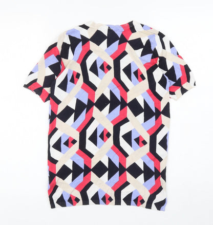 Marks and Spencer Womens Multicoloured Round Neck Geometric Viscose Pullover Jumper Size 10