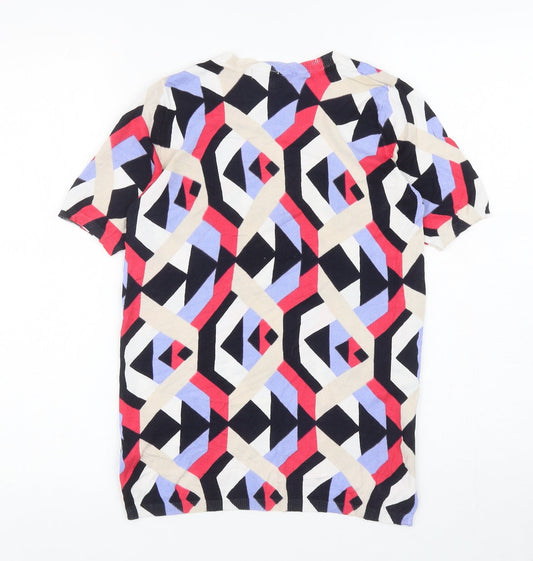 Marks and Spencer Womens Multicoloured Round Neck Geometric Viscose Pullover Jumper Size 10