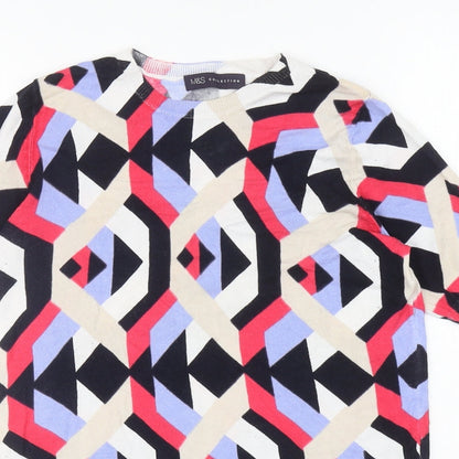 Marks and Spencer Womens Multicoloured Round Neck Geometric Viscose Pullover Jumper Size 10