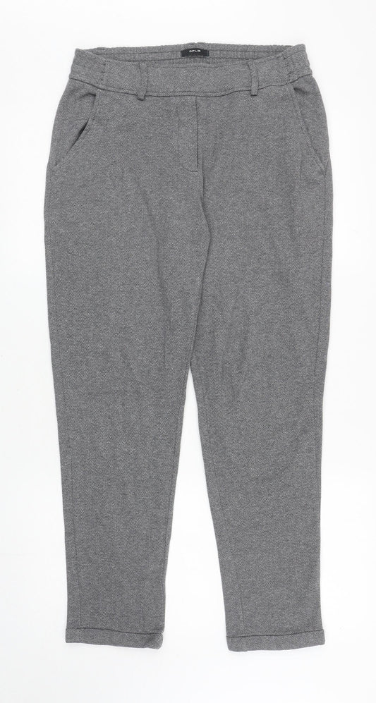 OPUS Womens Grey Geometric Cotton Capri Trousers Size 10 L28 in Regular