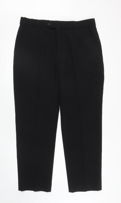 Johnathon Adams Mens Black Wool Dress Pants Trousers Size 36 in L29 in Regular Zip