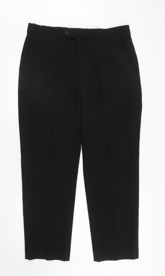 Johnathon Adams Mens Black Wool Dress Pants Trousers Size 36 in L29 in Regular Zip