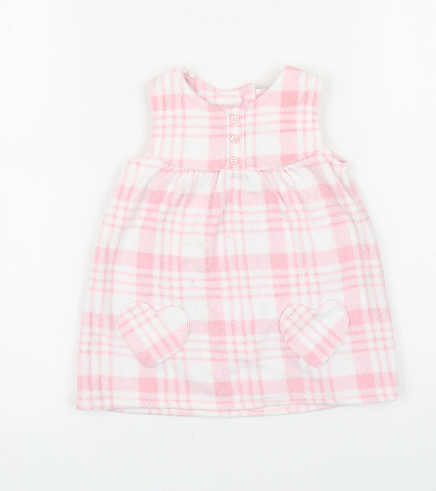 George Baby Pink Plaid Polyester A-Line Size 6-9 Months Round Neck Button