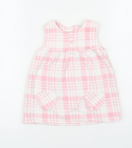 George Baby Pink Plaid Polyester A-Line Size 6-9 Months Round Neck Button