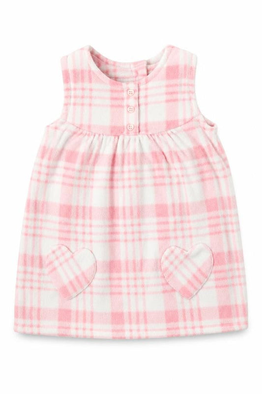 George Baby Pink Plaid Polyester A-Line Size 6-9 Months Round Neck Button