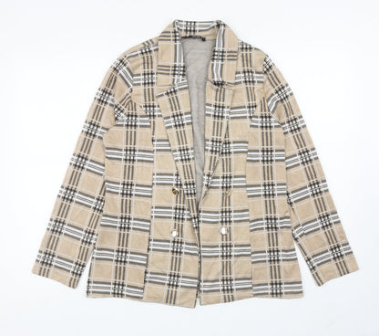 Quiz Womens Beige Plaid Jacket Blazer Size 12