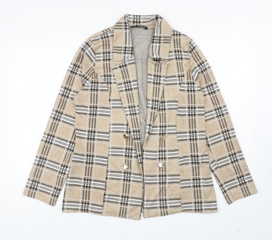Quiz Womens Beige Plaid Jacket Blazer Size 12