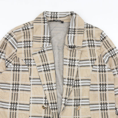 Quiz Womens Beige Plaid Jacket Blazer Size 12