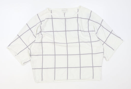 Apricot Womens White Round Neck Striped Acrylic Pullover Jumper Size 14