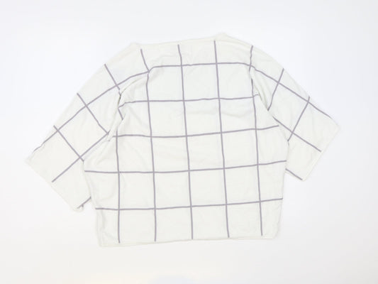 Apricot Womens White Round Neck Striped Acrylic Pullover Jumper Size 14