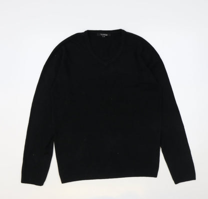 O Club Womens Black V-Neck Acrylic Pullover Jumper Size M