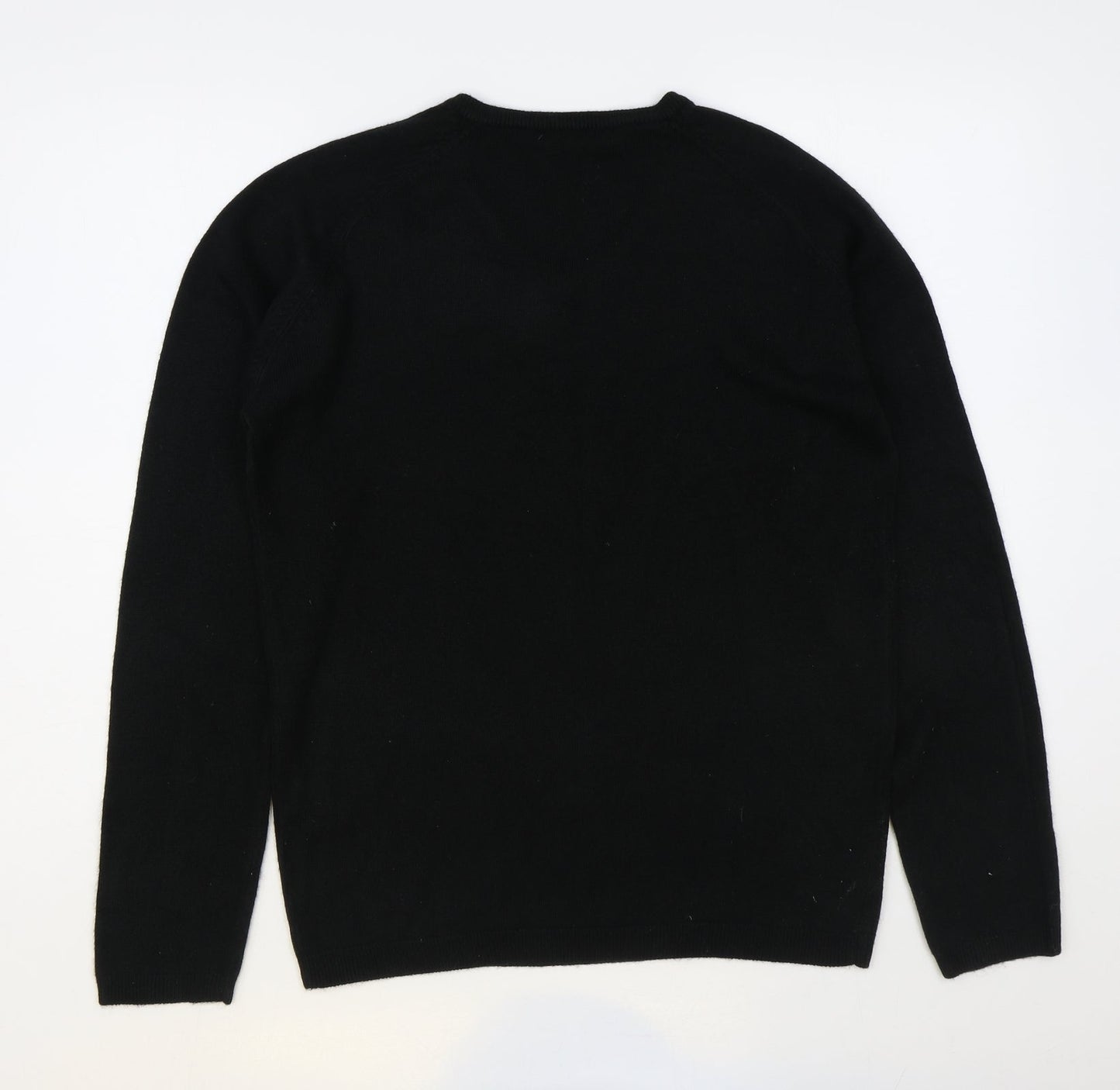 O Club Womens Black V-Neck Acrylic Pullover Jumper Size M