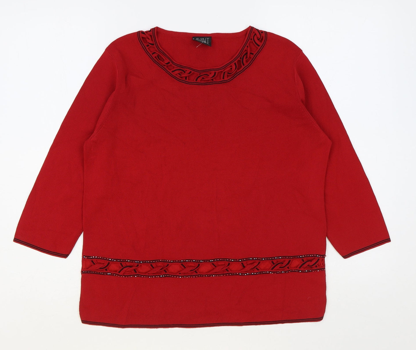 Avant Garde Womens Red Round Neck Viscose Pullover Jumper Size M
