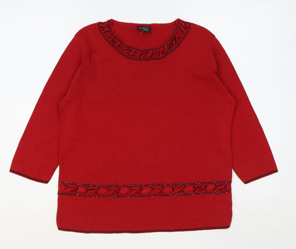 Avant Garde Womens Red Round Neck Viscose Pullover Jumper Size M