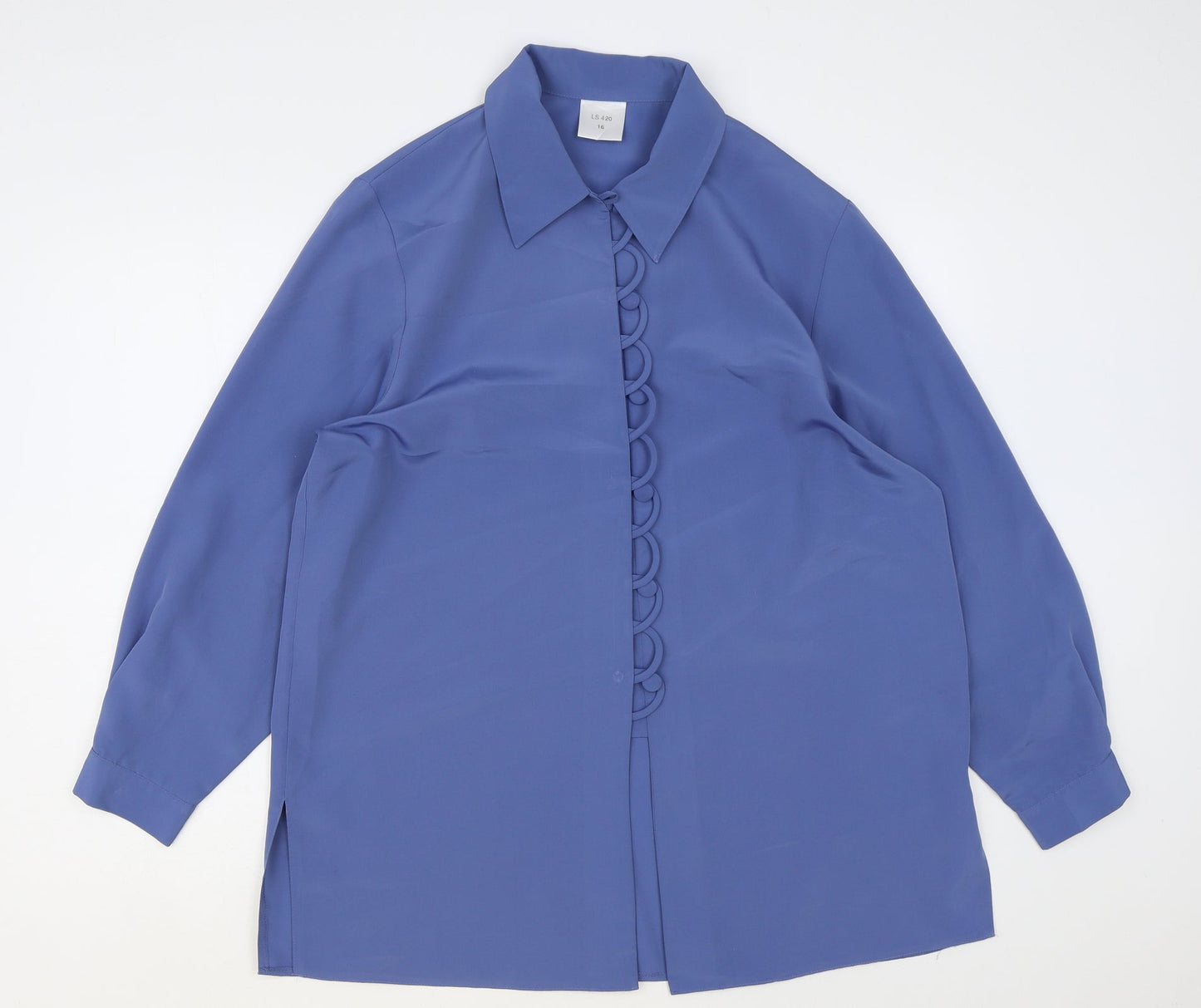 Womens UK Size 16 Preworn Blue Basic Button-Up