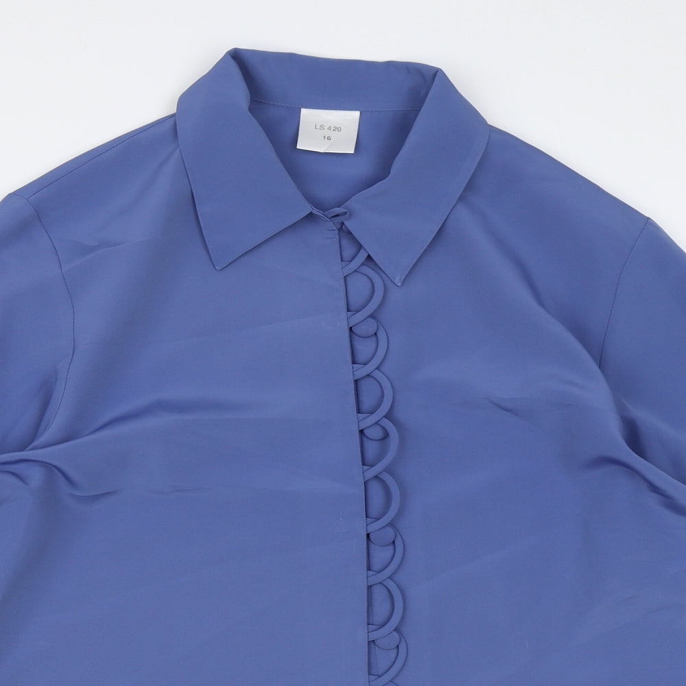 Womens UK Size 16 Preworn Blue Basic Button-Up