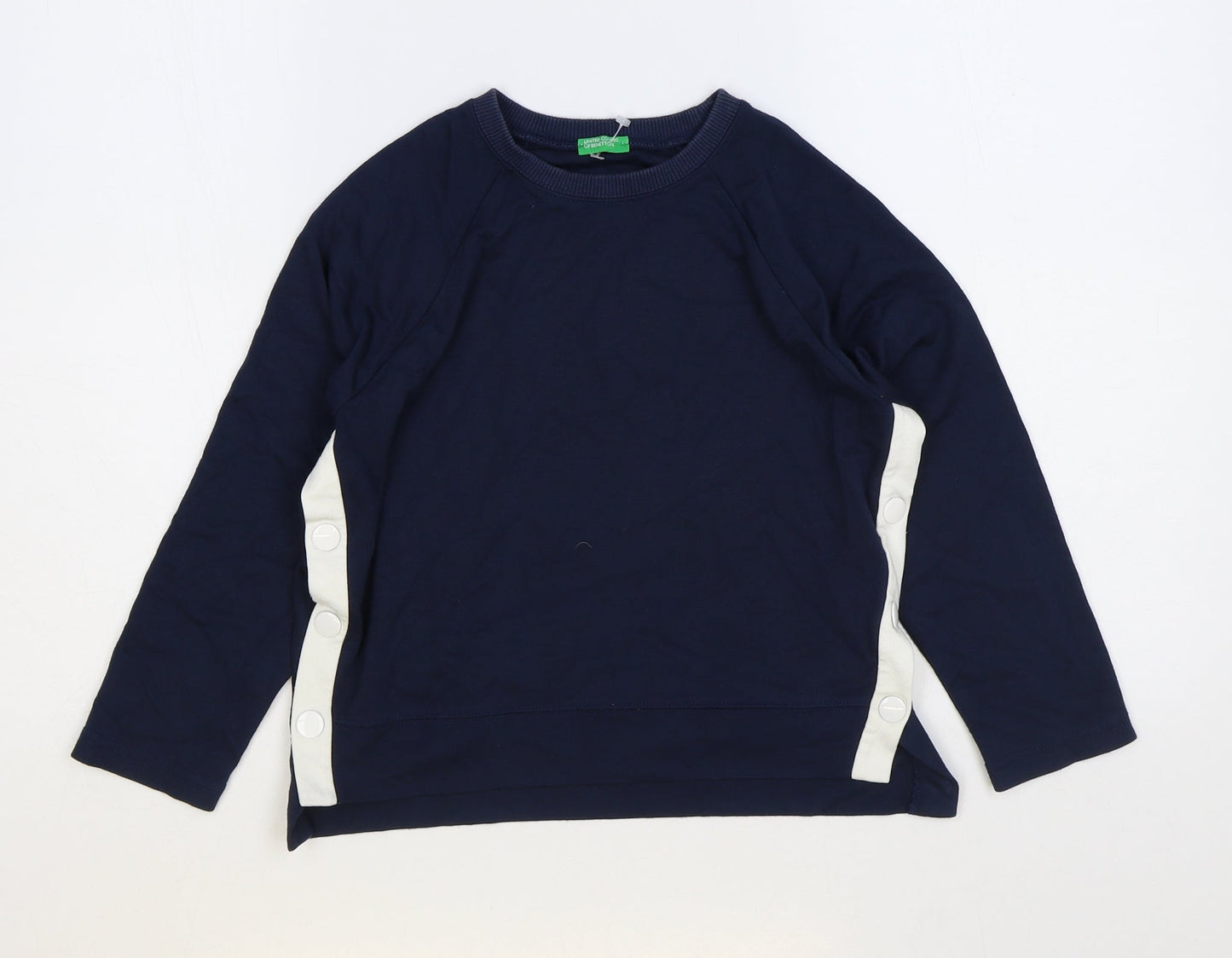 United Colours of Benetton Girls Blue Polyester Pullover Sweatshirt Size 6-7 Years Snap
