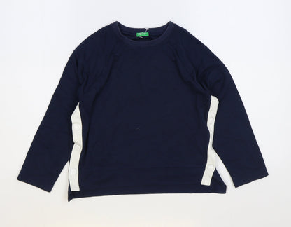 United Colours of Benetton Girls Blue Polyester Pullover Sweatshirt Size 6-7 Years Snap