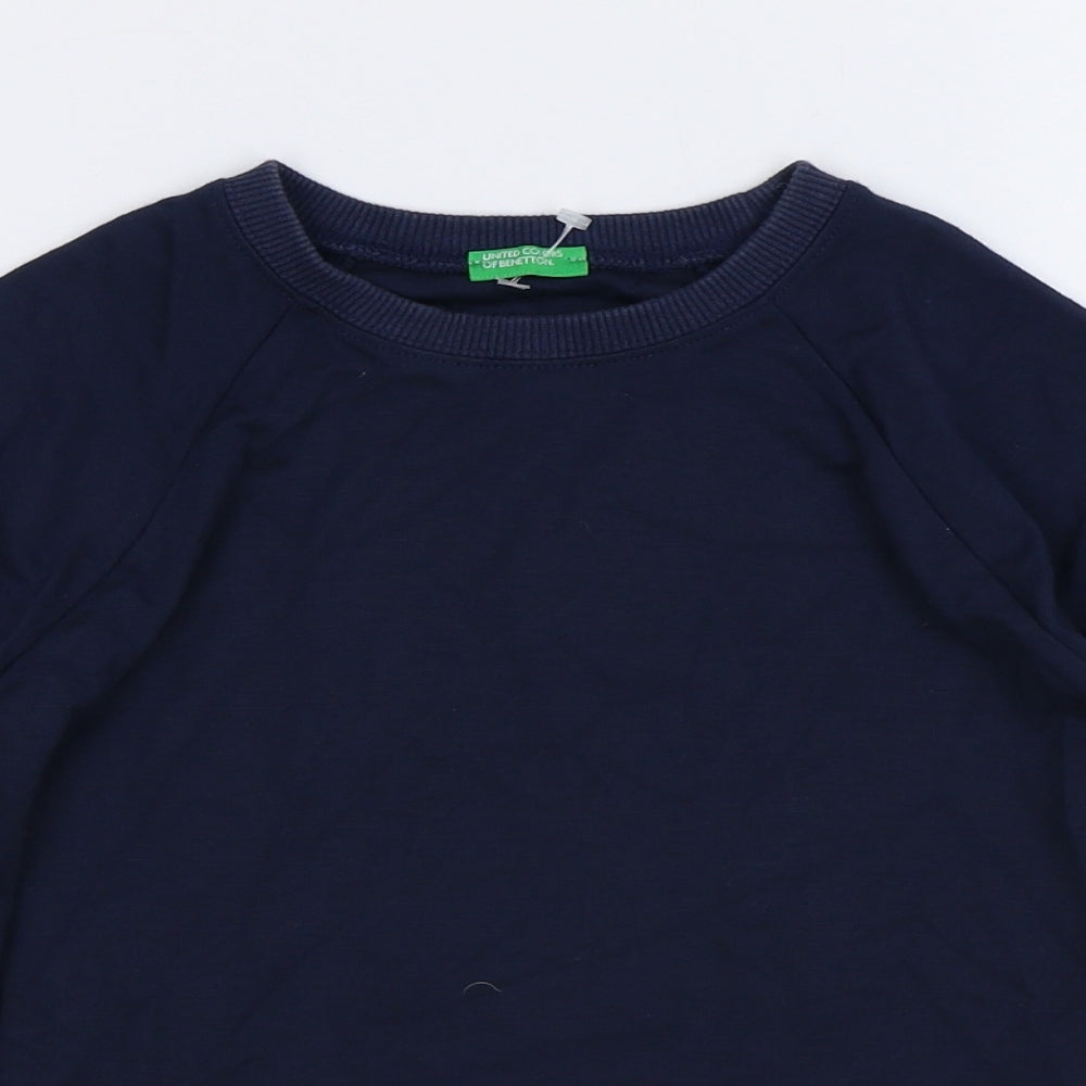 United Colours of Benetton Girls Blue Polyester Pullover Sweatshirt Size 6-7 Years Snap