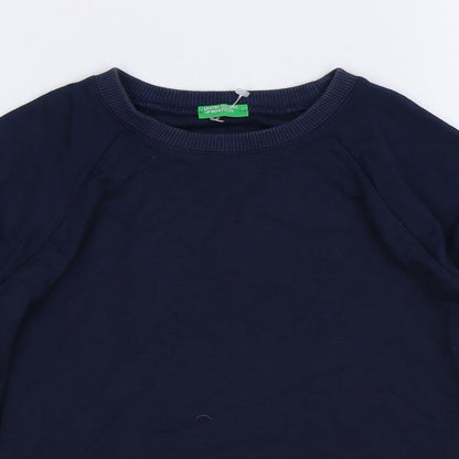 United Colours of Benetton Girls Blue Polyester Pullover Sweatshirt Size 6-7 Years Snap