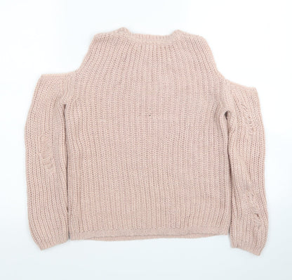 Primark Girls Pink Round Neck Acrylic Pullover Jumper Size 10-11 Years Pullover - Cold Shoulder