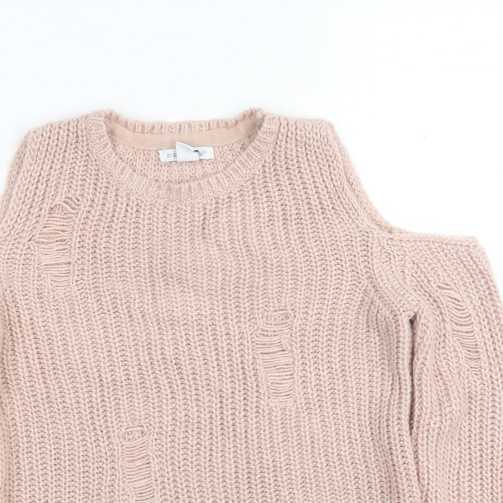 Primark Girls Pink Round Neck Acrylic Pullover Jumper Size 10-11 Years Pullover - Cold Shoulder