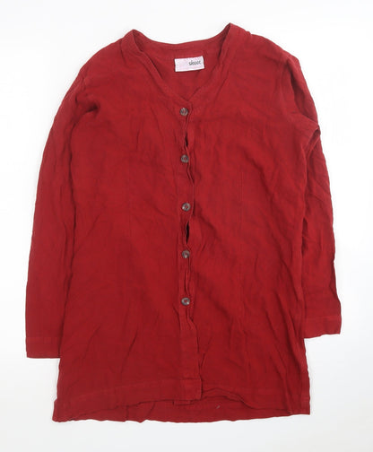 OffShoot Womens Red Viscose Basic Button-Up Size S V-Neck