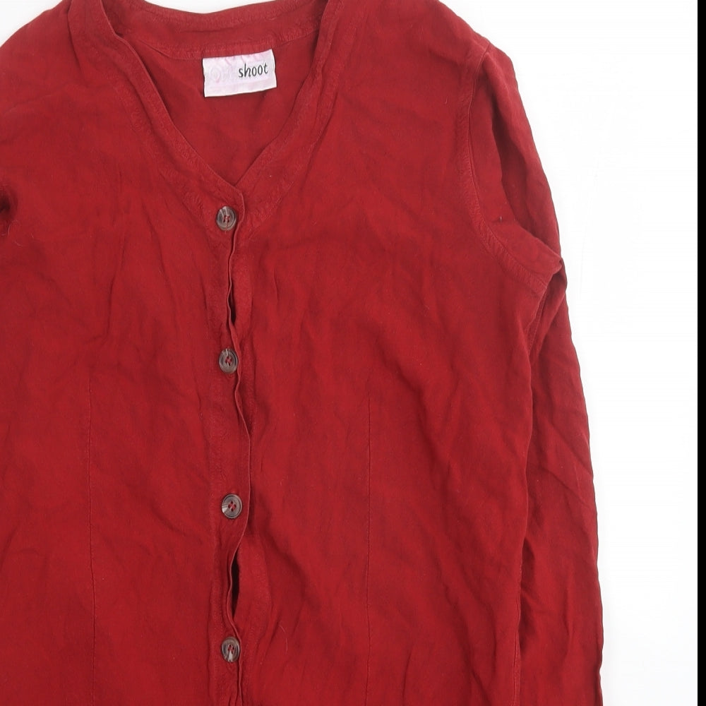 OffShoot Womens Red Viscose Basic Button-Up Size S V-Neck