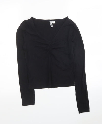 Womens UK Size S H&M Black Cropped Blouse