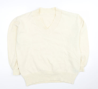 EMERY Womens Ivory V-Neck Polyester Pullover Jumper Size M