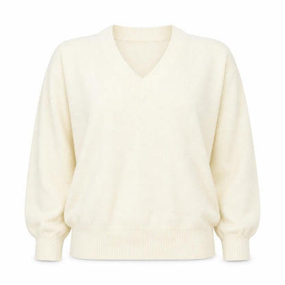 EMERY Womens Ivory V-Neck Polyester Pullover Jumper Size M