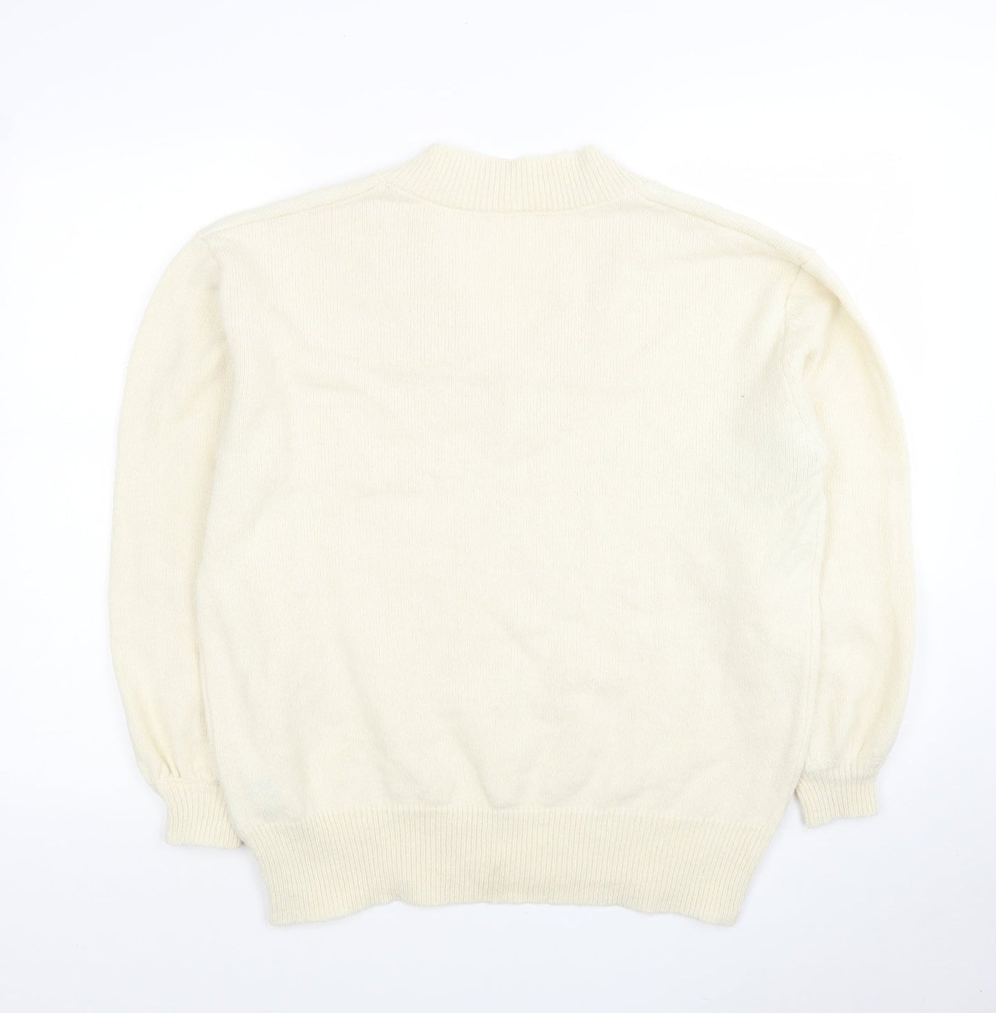 EMERY Womens Ivory V-Neck Polyester Pullover Jumper Size M