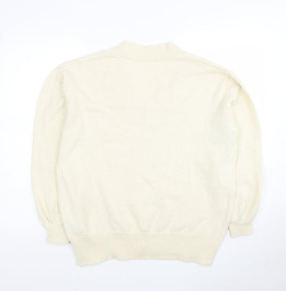 EMERY Womens Ivory V-Neck Polyester Pullover Jumper Size M