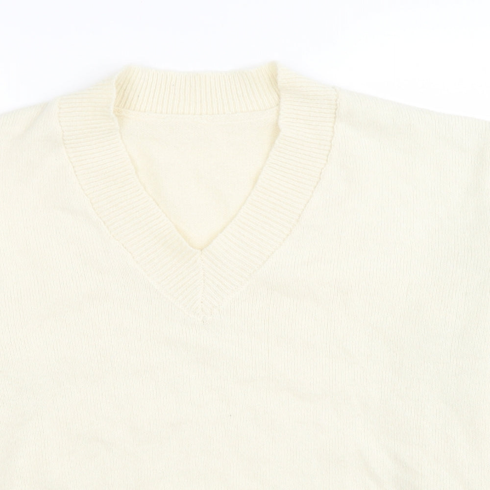 EMERY Womens Ivory V-Neck Polyester Pullover Jumper Size M