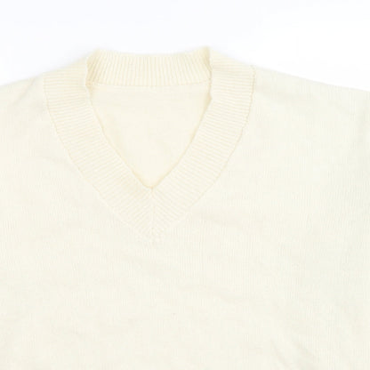 EMERY Womens Ivory V-Neck Polyester Pullover Jumper Size M