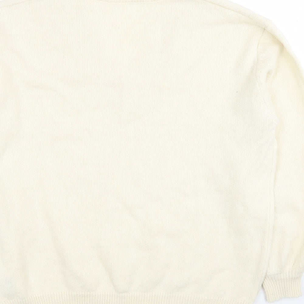 EMERY Womens Ivory V-Neck Polyester Pullover Jumper Size M