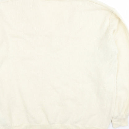 EMERY Womens Ivory V-Neck Polyester Pullover Jumper Size M