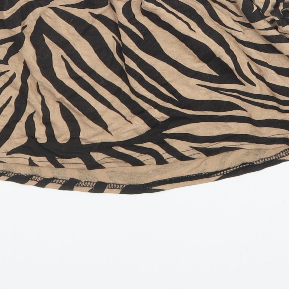 I SAW IT FIRST Womens Brown Animal Print Viscose Cropped Blouse Size 12 Off the Shoulder - Zebra Print