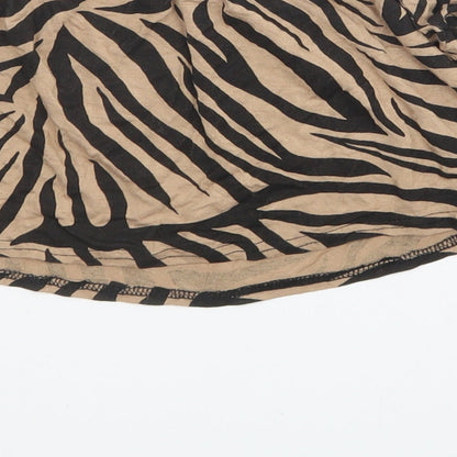 I SAW IT FIRST Womens Brown Animal Print Viscose Cropped Blouse Size 12 Off the Shoulder - Zebra Print