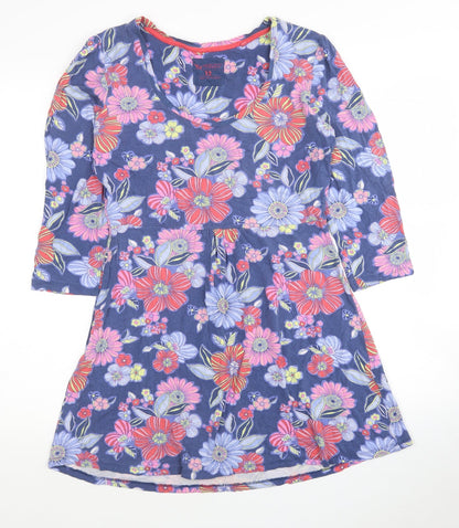 TU Womens Blue Floral Viscose Fit & Flare Size 12 Round Neck Pullover