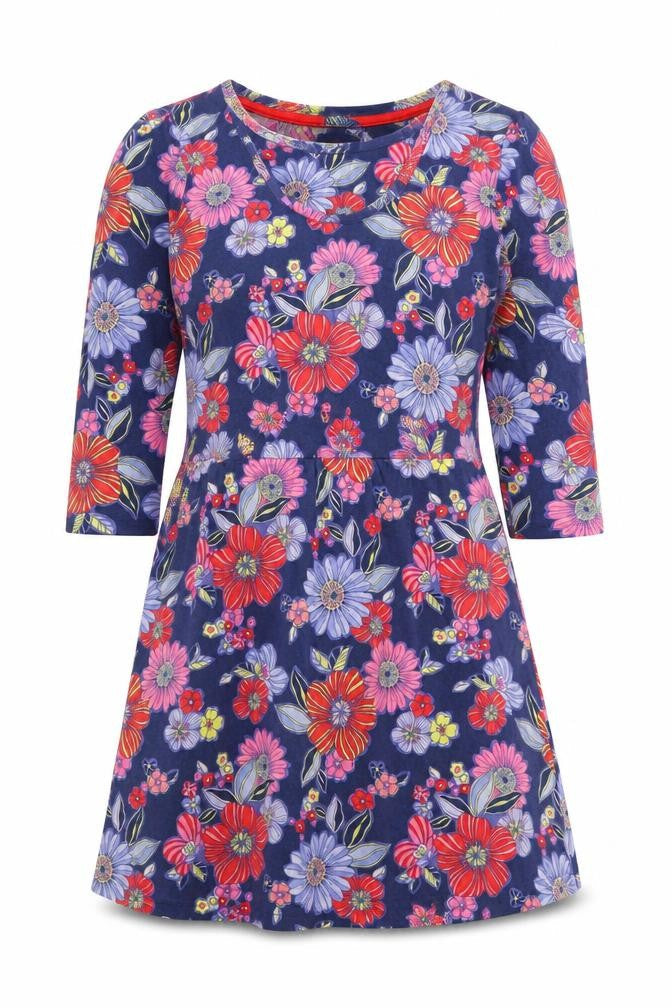 TU Womens Blue Floral Viscose Fit & Flare Size 12 Round Neck Pullover
