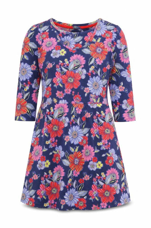 TU Womens Blue Floral Viscose Fit & Flare Size 12 Round Neck Pullover