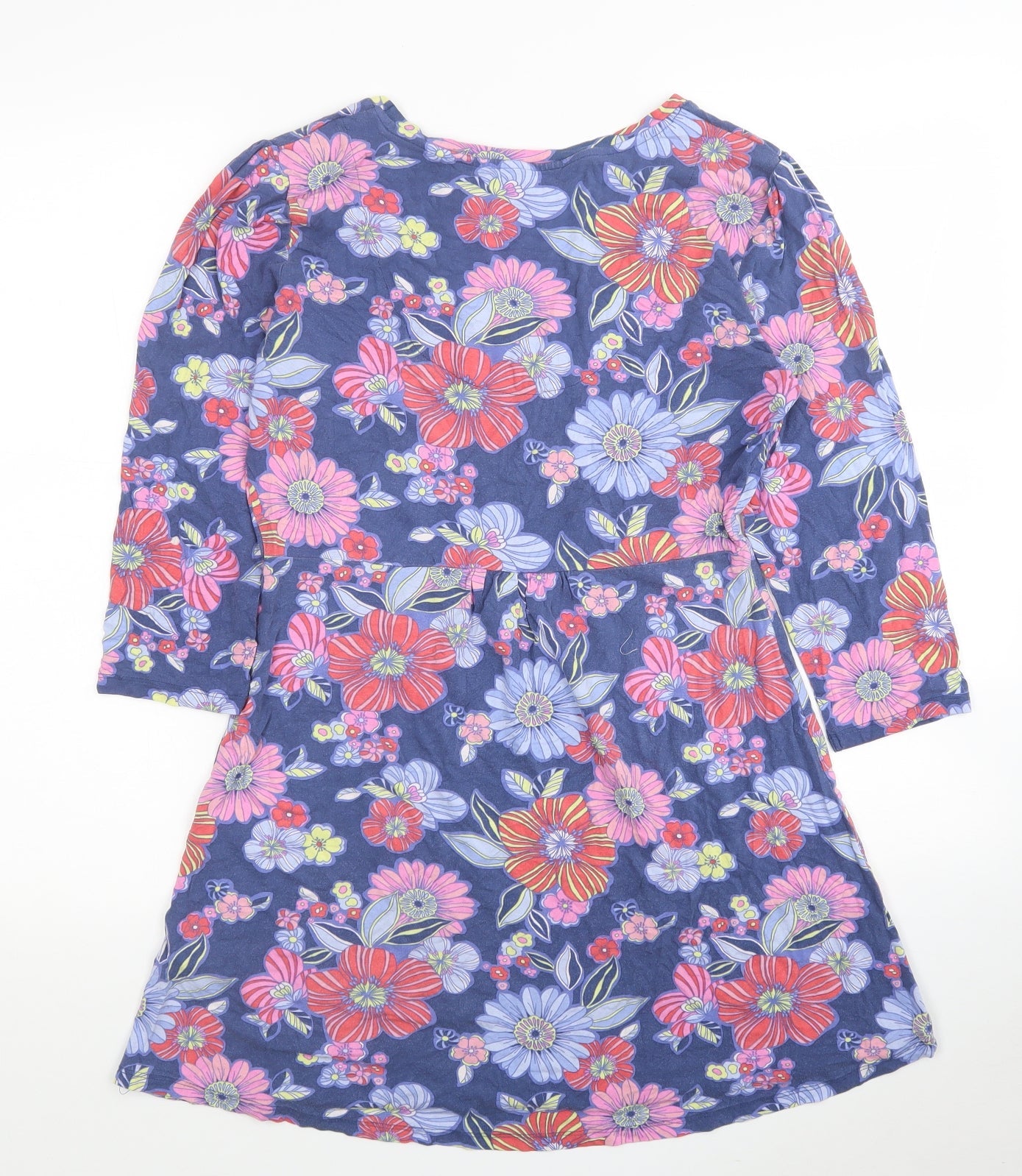 TU Womens Blue Floral Viscose Fit & Flare Size 12 Round Neck Pullover