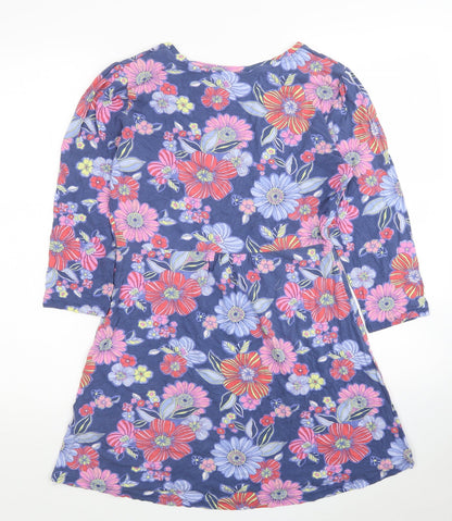TU Womens Blue Floral Viscose Fit & Flare Size 12 Round Neck Pullover