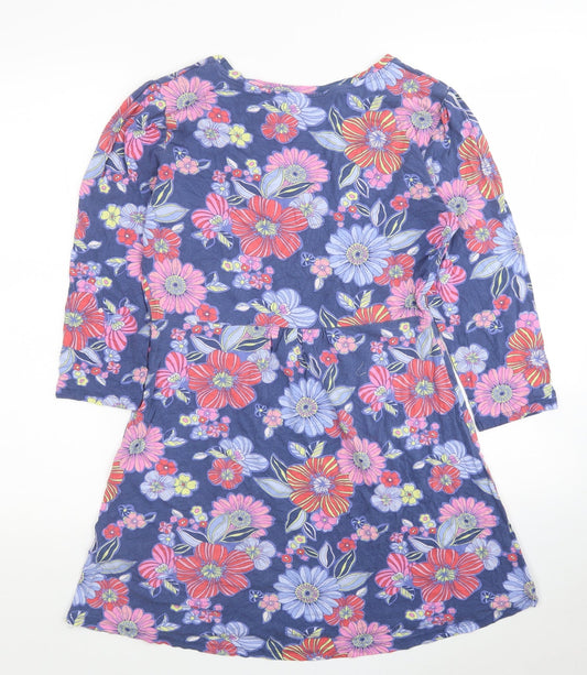 TU Womens Blue Floral Viscose Fit & Flare Size 12 Round Neck Pullover