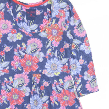 TU Womens Blue Floral Viscose Fit & Flare Size 12 Round Neck Pullover