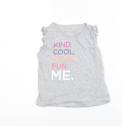 George Girls Grey Cotton Pullover Tank Size 5 Years Round Neck Pullover - Kind,Fun, Brave, Cool, Me